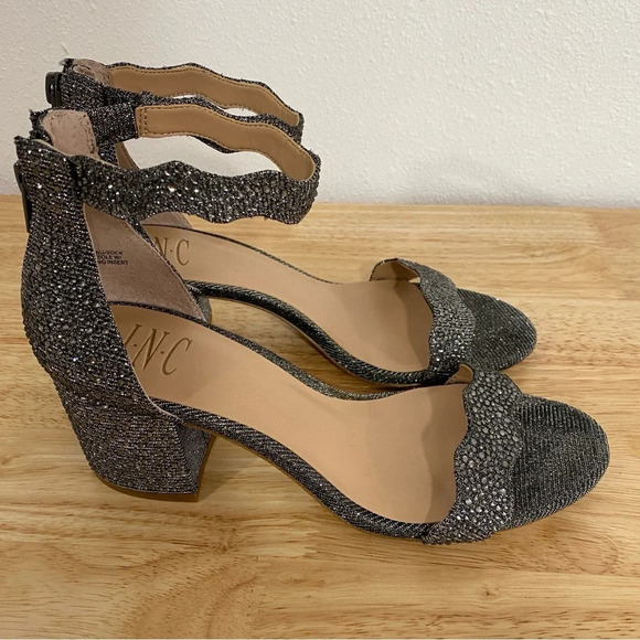 INC Hadwin Scallop Ankle Strap Block-heel Sandals 7 Sparkle Crystal Jeweled - Picture 8 of 9